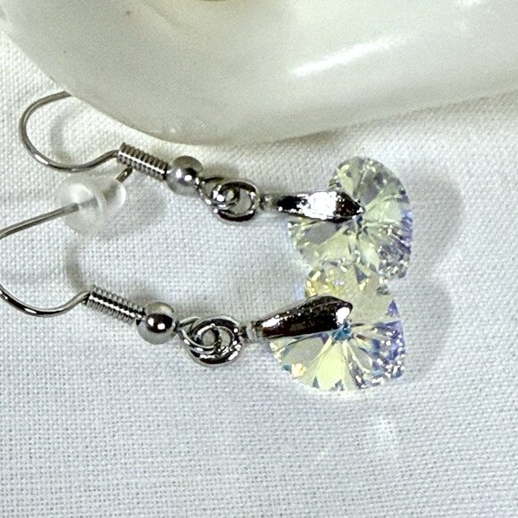 Heart Dangle Earrings Swarovski Crystal Aurora Borealis AB Jewelry - Picture 5 of 7